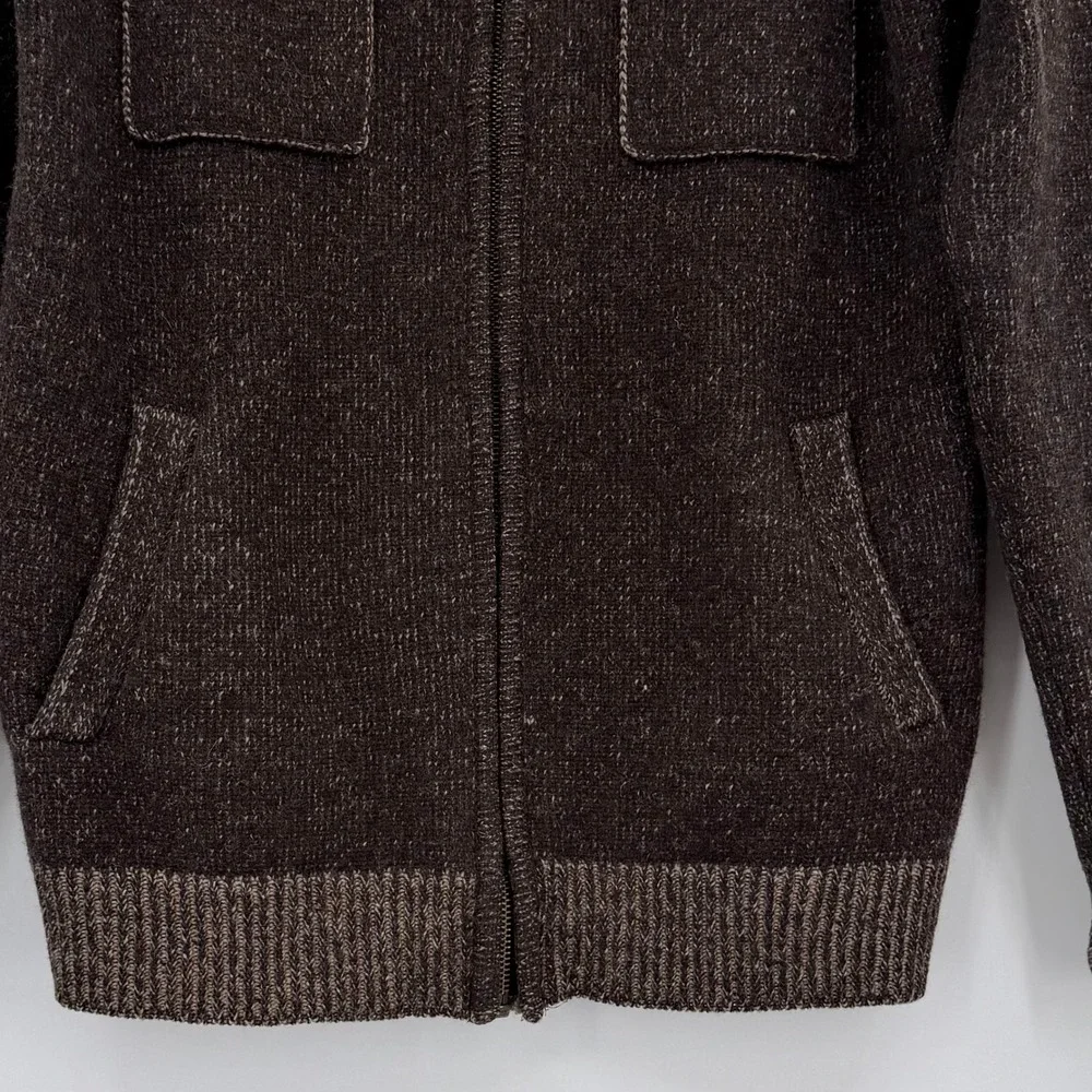 Pronto Uomo 100% Wool Brown Full Zip Cardigan Sweater Mens Medium Preppy